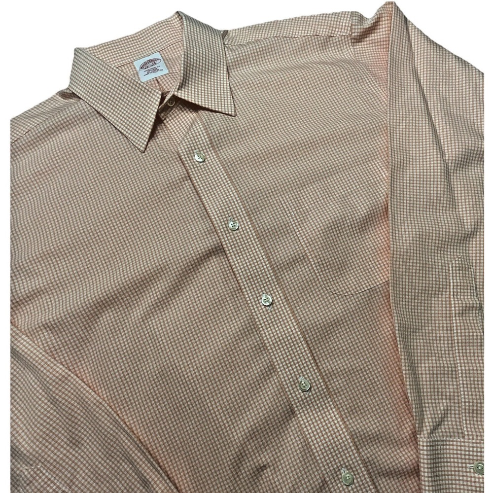 BROOKS BROTHERS SHIRT Men's XL (16.5 / 33) Pale Orange & White Plaid, Lamb‎ EUC